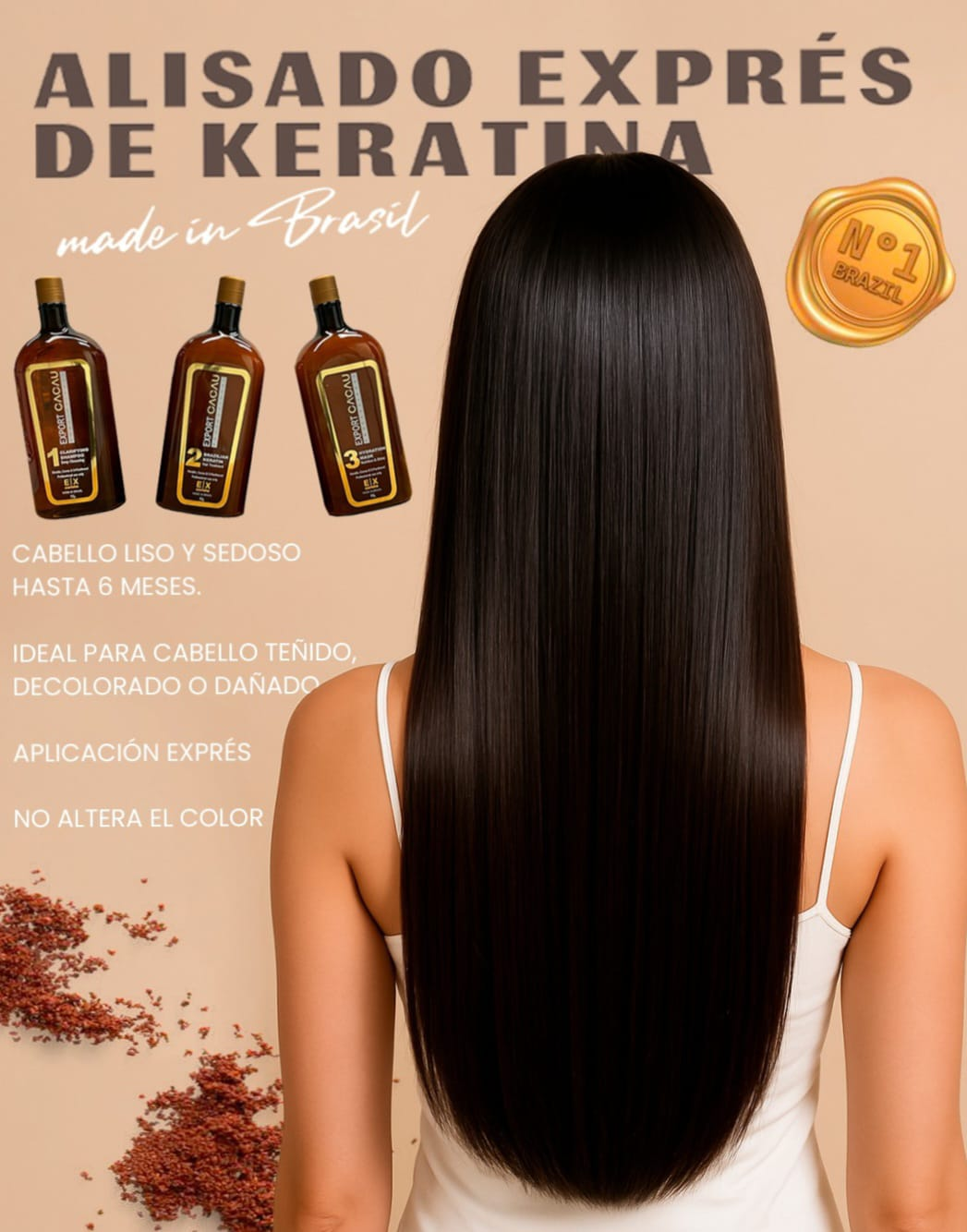 Alisado exprés de keratina Export Cacau, made in Brasil